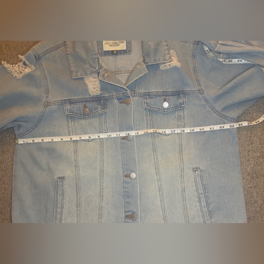 Ashley Vintage Charm Light Blue Distressed Denim Jacket Size 1X - Picture 7 of 14